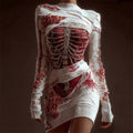 Classy Skeleton Anatomy Bloody Roses Bandages Knit Sweater Dress