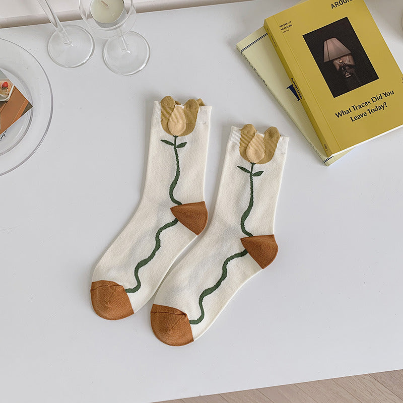 Soft Warm Retro Floral Jacquard Socks