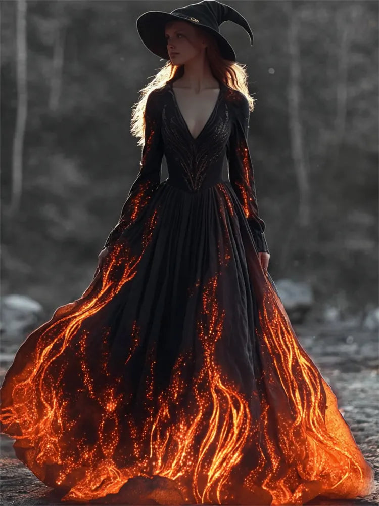 Halloween Witch You Couldn't Burn Flame Celtic Flowy Maxi Dress
