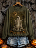 Halloween Retro Art Print Casual Long-Sleeve Top