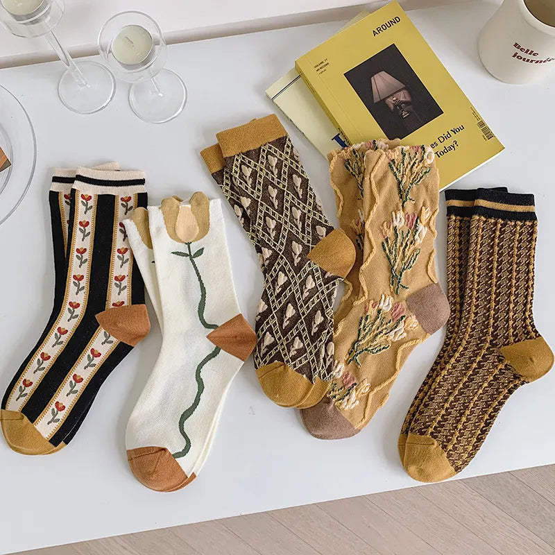 Soft Warm Retro Floral Jacquard Socks