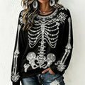 Women's Gothic Halloween Skull Rhinestone Art Crew Neck Sweatshirt